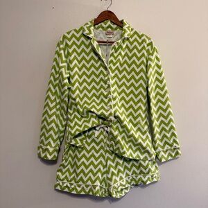 BedHead Shortie Pajama Set Chevron Print 100% Fine Cotton Flannel S Lime Green